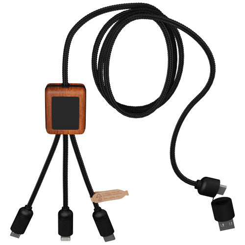 Cable de carga de 40 W 5 en 1 de PET reciclado con logo retroiluminado y estuche cuadrado de madera "SCX.design C38" - imageFront