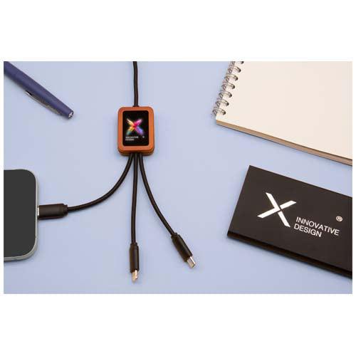 Cable de carga de 40 W 5 en 1 de PET reciclado con logo retroiluminado y estuche cuadrado de madera "SCX.design C38" - imageMood2