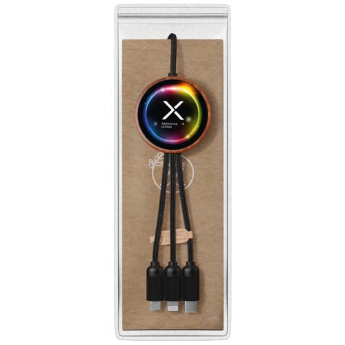 Cable de carga 5 en 1 de PET reciclado con logo retroiluminado y base de carga de 10 W "SCX.design C40" - imagePackage