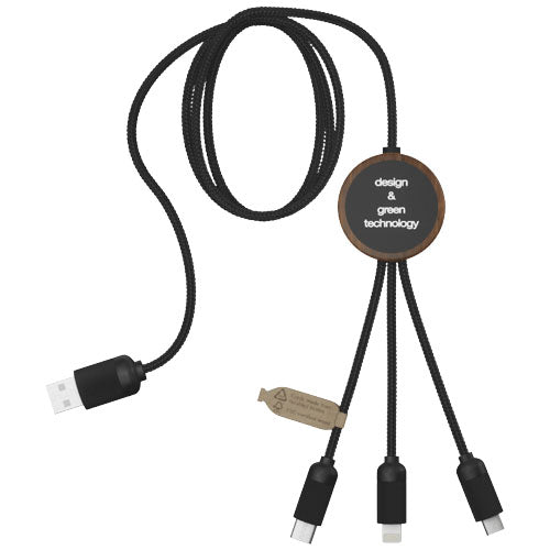 Cable de carga 3 en 1 extendido de PET reciclado con logotipo retroiluminado y estuche redondo de bambú "SCX.design C36" - imageBack